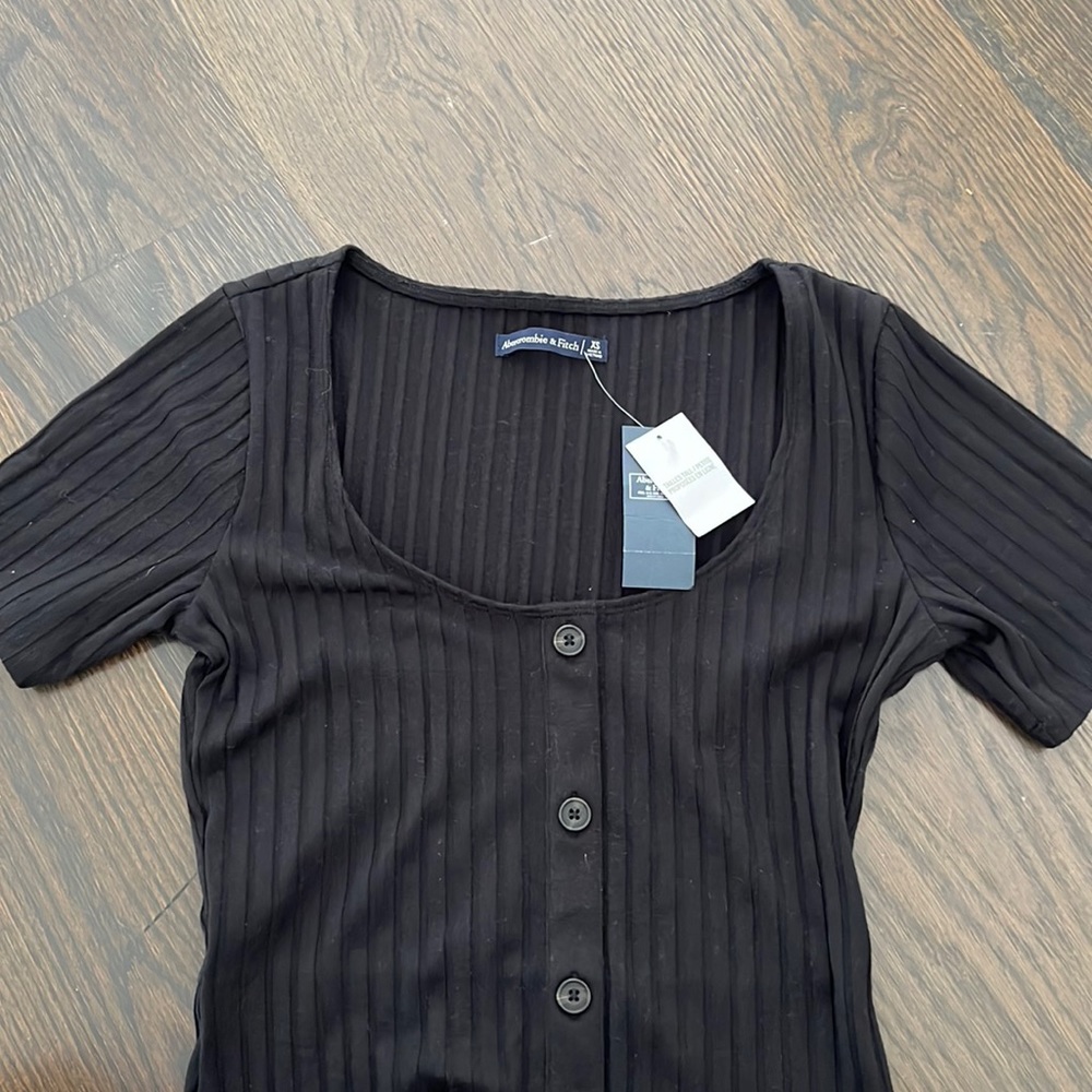 Abercrombie ribbed knit t shirt mini dress button front black new with tags XS - Picture 2 of 2